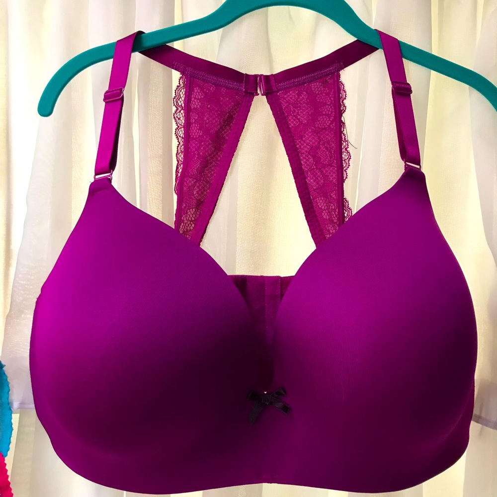 *Like New* Purple Cacique bra with sexy lace halter back 44DDD
